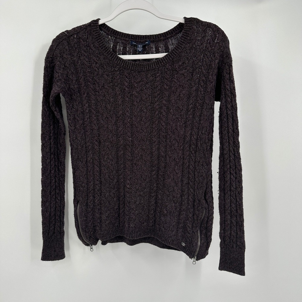 Womens Preppy Grunge Cable Knit Sweater SIze XS Dark Academia Minimalist Edgy